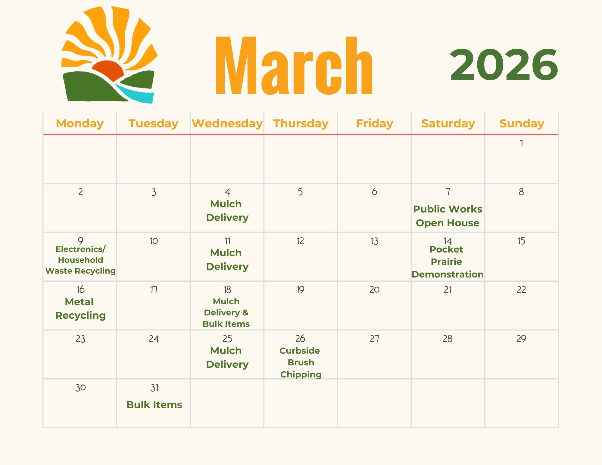 2026 March Monthly Calendar